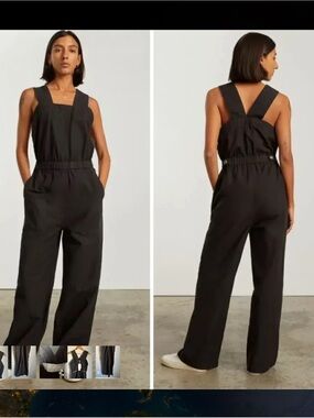 NWT. Everlane Fatigue Apron Jumpsuit, with Cross-Back Straps in black. Size 00